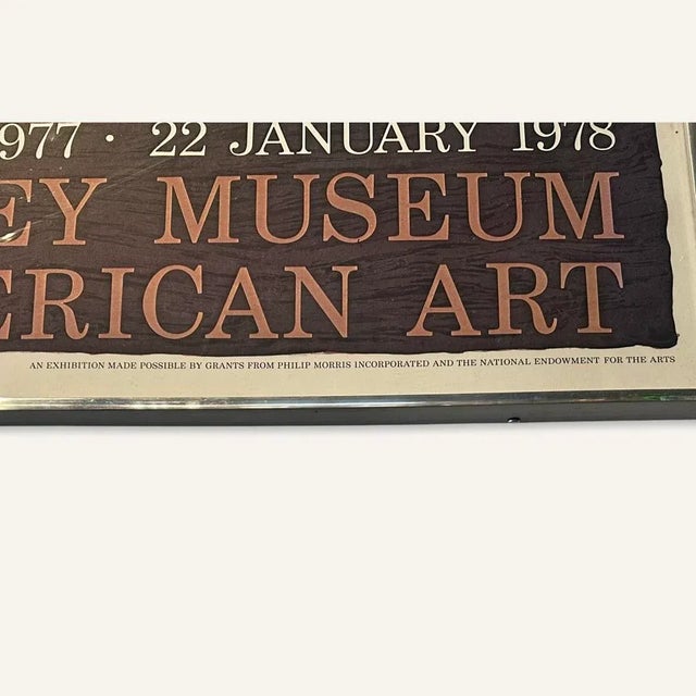 Color offset lithograph poster announcing the Whitney Museum of American Art exhibition of one the most recognized 20th...