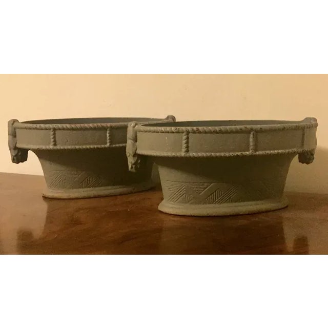 1920s French Art Deco Cast Iron Oval Basket Form Garden Urns - A Pair For Sale - Image 5 of 13