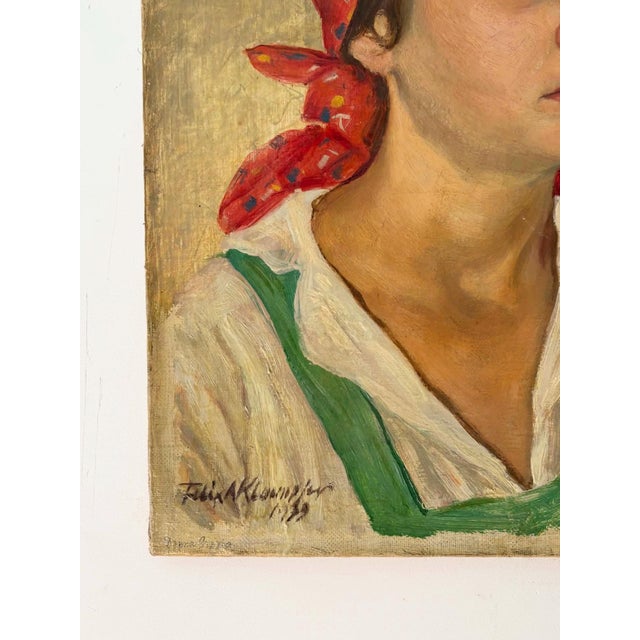 Farmer Woman with Red Headscarf, 1939, Oil on Canvas For Sale - Image 9 of 9