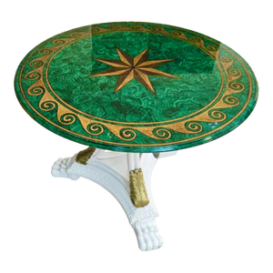 Maitland - Smith Green Malachite and Gold Starburst Occasional Table With White Bamboo and Brass Base