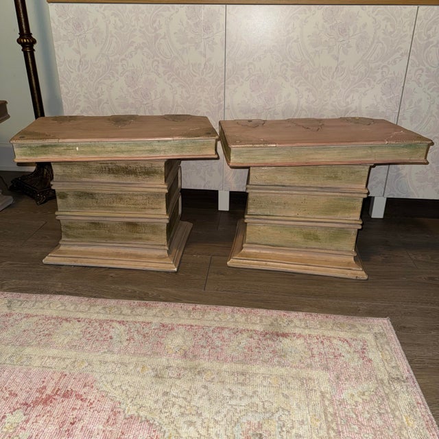 1980s Postmodern Polychrome Plaster Stacked Book Side Tables - A Pair For Sale - Image 4 of 7