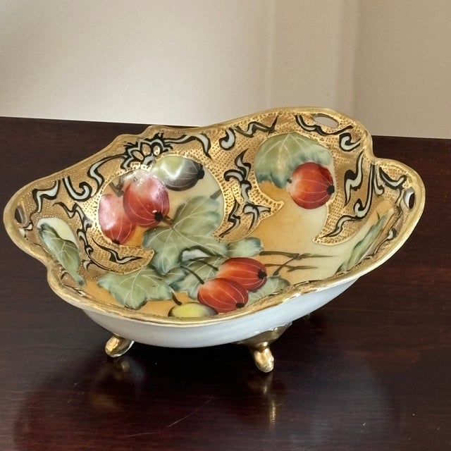Antique Nippon Porcelain Gooseberry Footed Bowl For Sale - Image 10 of 18