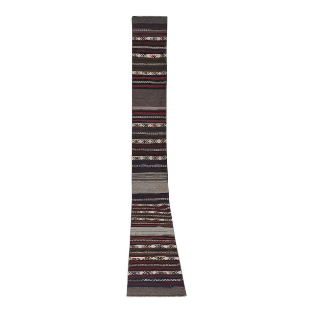Early 20th Century Gabbeh Stair Kilim Runner With Horizontal Stripe For Sale