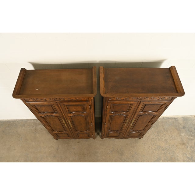 Baker Furniture French Provincial Louis XV Carved Oak Armoire Dressers or Linen Presses, Pair For Sale - Image 15 of 18