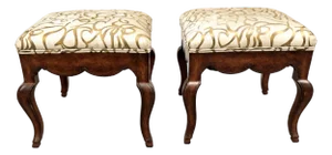 Early 20th Century Antique Queen Anne Style Ottomans Benches Stools - A Pair