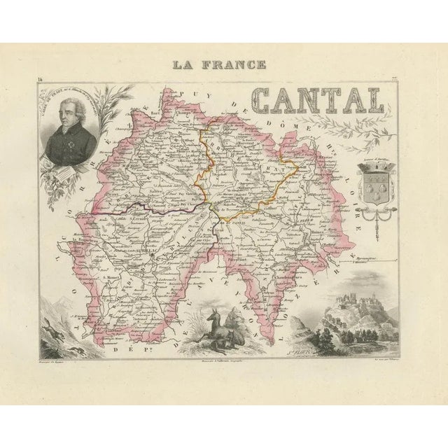 Gold Map of Cantal France with Aurillac, 1800s For Sale - Image 8 of 10
