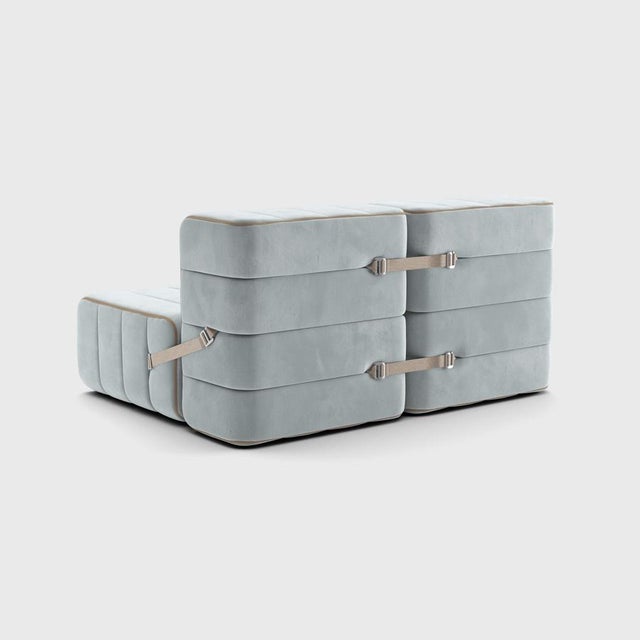 Contemporary Curt Modular Set - Flexible 2-Seater - Barcelona - River - V3347/33 (Light Blue) by Ambivalenz, Set of 4 For Sale - Image 3 of 5