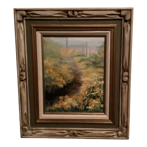 Original Oil Desert in Bloom. Signed by Alice Etchart. Western Style Frame, 19.5” W X 1.75” D X 22.5”h. Multiple Colors in Frame With Linen Lining.