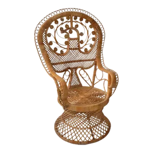 Boho Chic Hand-Woven Wicker Caning Peacock Arm Chair