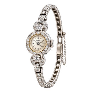 Vintage Perraux 14k White Gold Diamond Ladies Cocktail Watch For Sale