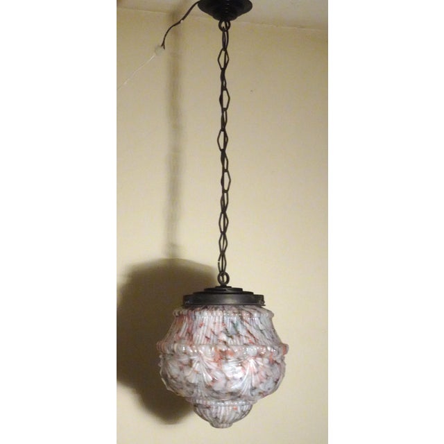 Art Deco Opaline Pate de Verre Chandelier with Relief Decorations, 1920s For Sale - Image 11 of 17