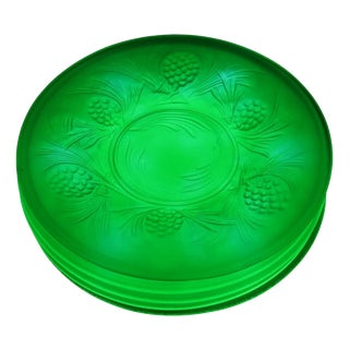 Art Deco Jobling Jade Green Fircone Uranium Glass Plates, 1930s, Set of 6 For Sale