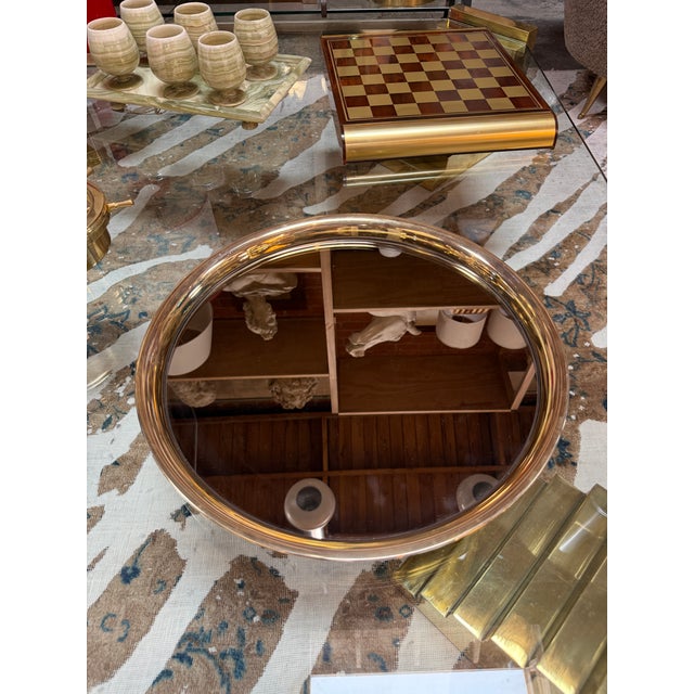 1970s Italian Mid-Century Modern Round Smoked Glass and Brass Serving Tray, 1970s For Sale - Image 5 of 7