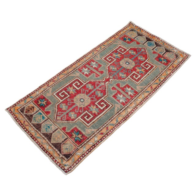 1960s 1960s Hand Knotted Turkish Rug Door Mat, Entryway Rug, Bath Mat, Kitchen Decor, Small Runner Rug,- 1′10″ × 3′10″ For Sale - Image 5 of 8