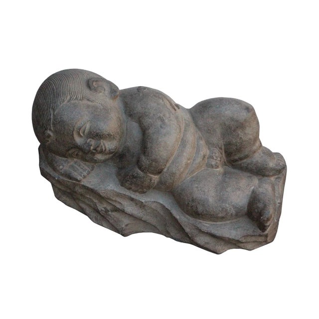 2010s Chinese Oriental Stone Reclining Sleeping Baby Kid Figure For Sale - Image 5 of 7