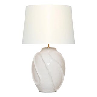 AERIN by Visual Comfort Signature Idalia 28" Sculpted Table Lamp in Glossy White Crackle with Linen Shade For Sale