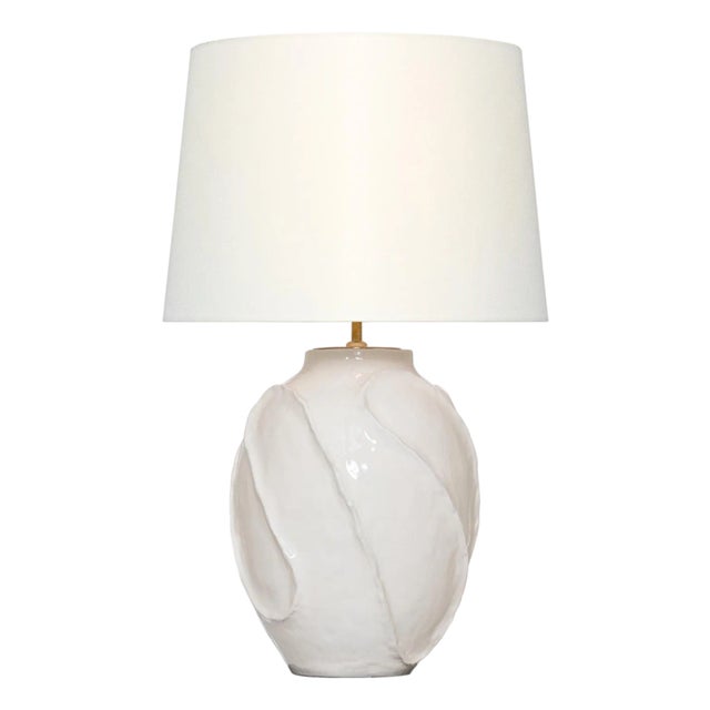 AERIN by Visual Comfort Signature Idalia 28" Sculpted Table Lamp in Glossy White Crackle with Linen Shade For Sale