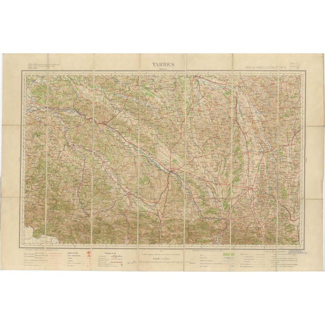 Antique Tarbes & French Pyrenees Folding Map by Edward Stanford, 1922 For Sale - Image 12 of 12