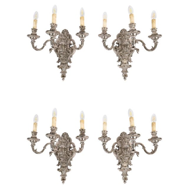 Antique French Silver Plated Wall Lights, 1890s, Set of 4 For Sale - Image 14 of 14