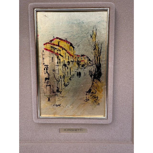 Italian Gold Leaf Pino Collection Cityscape by R. Pighetti, 1970s For Sale - Image 3 of 9