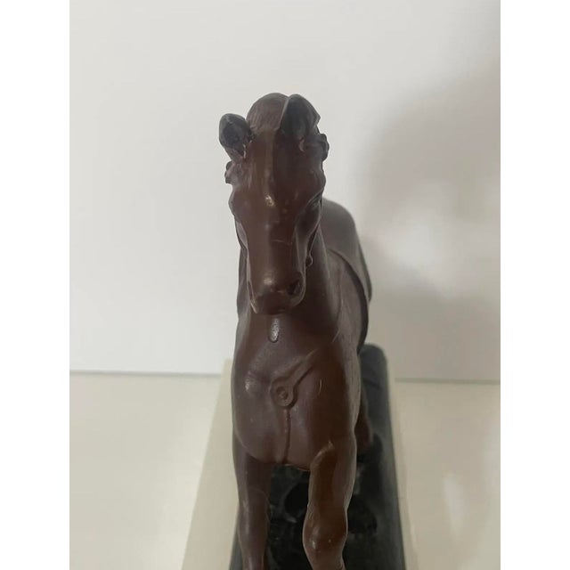Metal Antique Cast Metal Horse Statue – Early 20th Century Spelter Clock Topper Figurine For Sale - Image 7 of 11