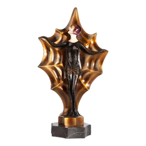 1930s Art Déco Cold-Painted Chryselephantine Bronze and Bone Woman Sculpture by Roland Paris, France