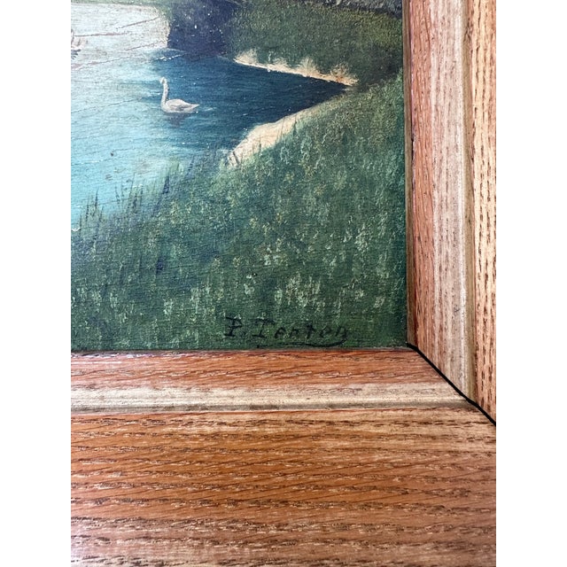 American Early 20th Century Signed Oil on Board River Landscape With Swans For Sale - Image 3 of 7