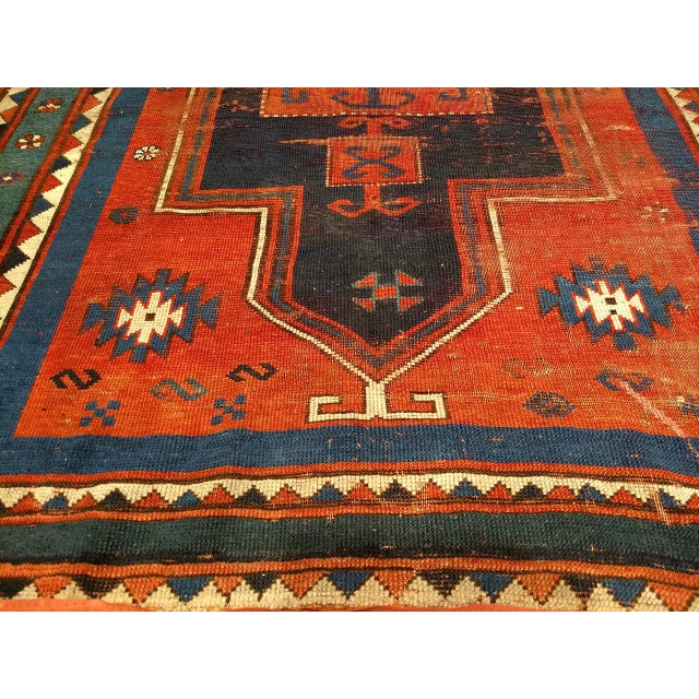 Antique Fachralo Kazak Prayer Rug, Handwoven Wool, Persimmon & Green, 4' x 6' For Sale - Image 16 of 18