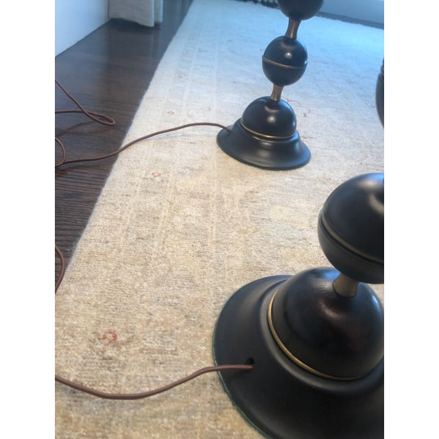 Brass and Wooden Stacked Ball Table Lamps - a Pair For Sale - Image 11 of 12