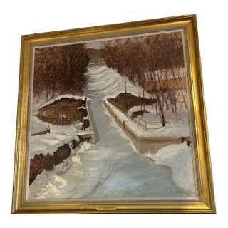 Large Original Winter Scene by New Hope Impressionist Michael Autorino For Sale