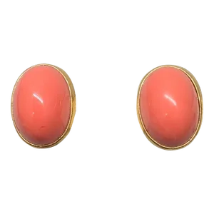Vintage Signed Alexis Kirk Cabochon Faux-Coral Clip Earrings-2 Pieces