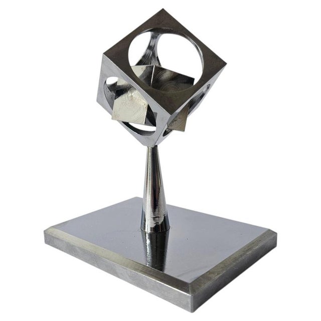 Midcentury Chrome Paperweight, Model, Turners Cube, Desk Sculpture, 1970s For Sale - Image 13 of 13