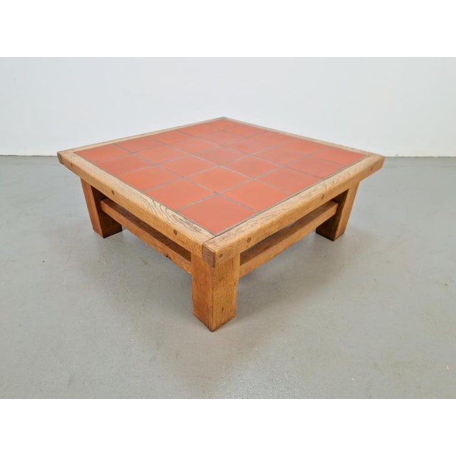 Brutalist Oak Coffee Table with Terracotta Tiles, 1950s For Sale - Image 4 of 15