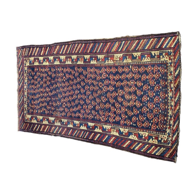 Old Malayer Navy Blue Wool Hand-Knotted Runner Rug 7'4" by 4' Carpet For Sale In New York - Image 6 of 8