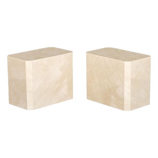 Modern Crema Marfil Marble Side Tables, Pair For Sale