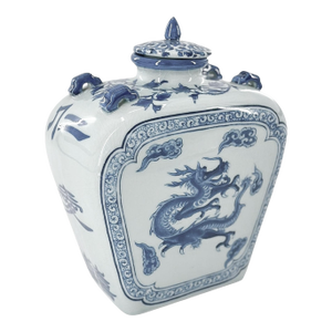 Blue & White Dragon Temple Jar With Lid