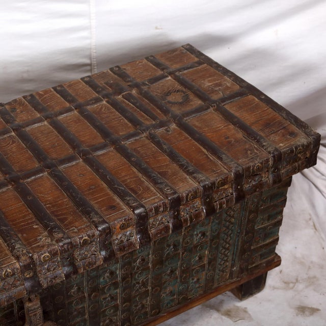 Indian Antique Indian Teakwood Pitara Chest “Bed Bench” For Sale - Image 3 of 8