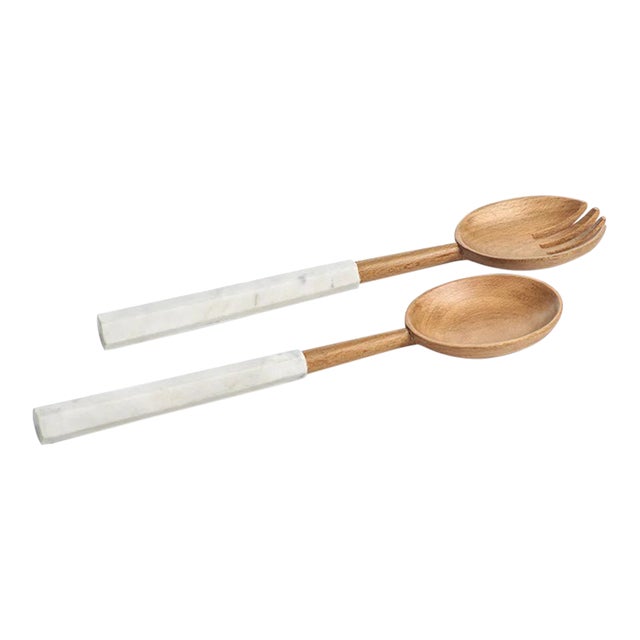 Wooden Salad Servers With Marble Handles Chairish