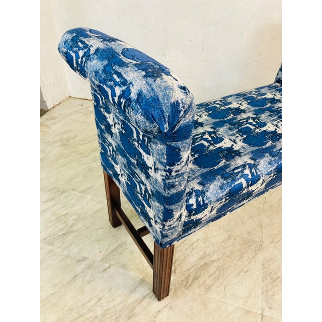 1970s Blue and White Vintage Bench For Sale - Image 5 of 10