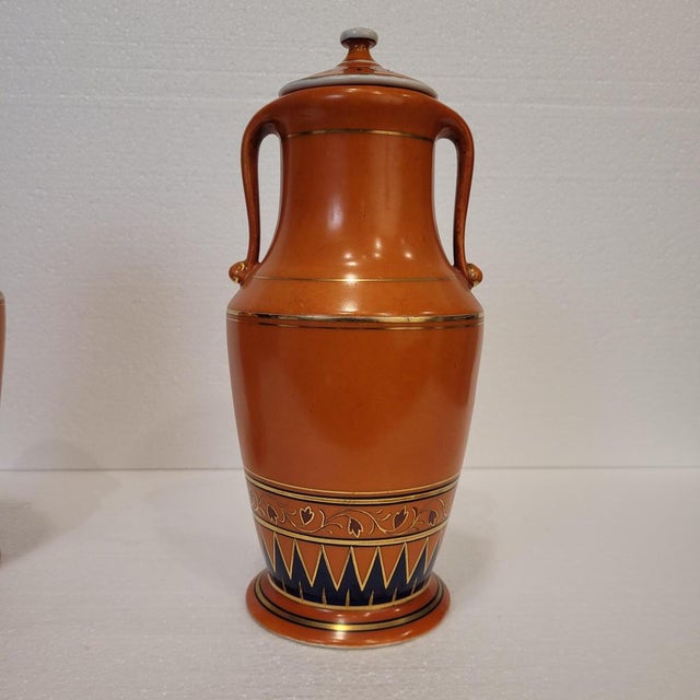 Orange Apothecary Jars in Hand-Painted Porcelain, 1930s, Set of 2 For Sale - Image 8 of 18