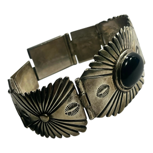 1990s Native American Sterling Silver and Onyx Bracelet