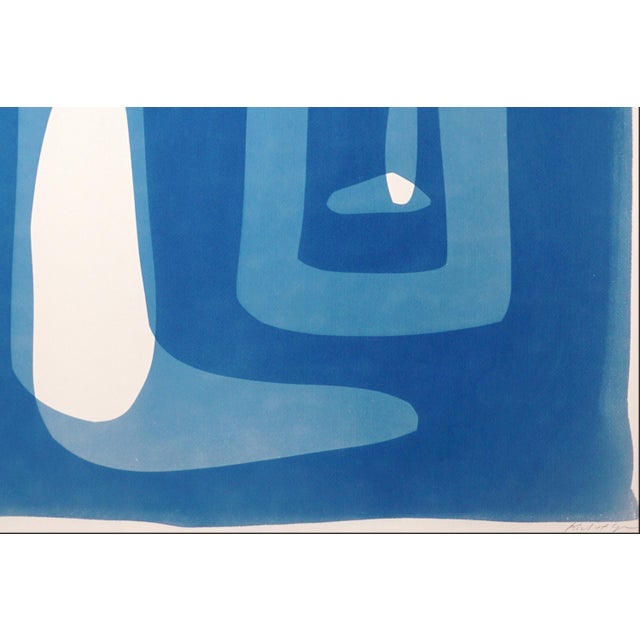 Minimalist Modern Cyanotype Monotype of Weightless Cantilever, Blue and White Shapes, 2026 For Sale - Image 4 of 8