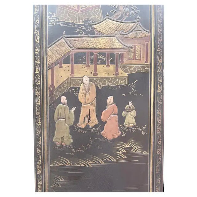 Chinoiserie Asian Chinoiserie Coromandel Six-Panel Gilt Bronze Folding Screen For Sale - Image 3 of 14