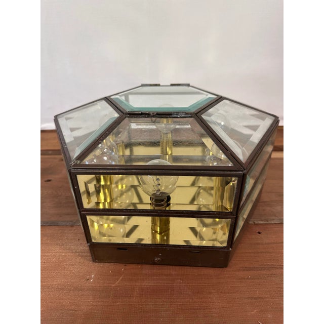 Mid-Century Modern 1990s Frederick Ramond Hexagonal Flush Mount Light With Amber Beveled Glass For Sale - Image 3 of 8