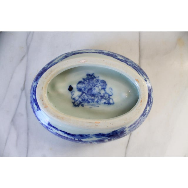 Vintage Victoria Ware Ironstone flow blue bowl or butter/pudding mold featuring a scenic village transferware design and a...