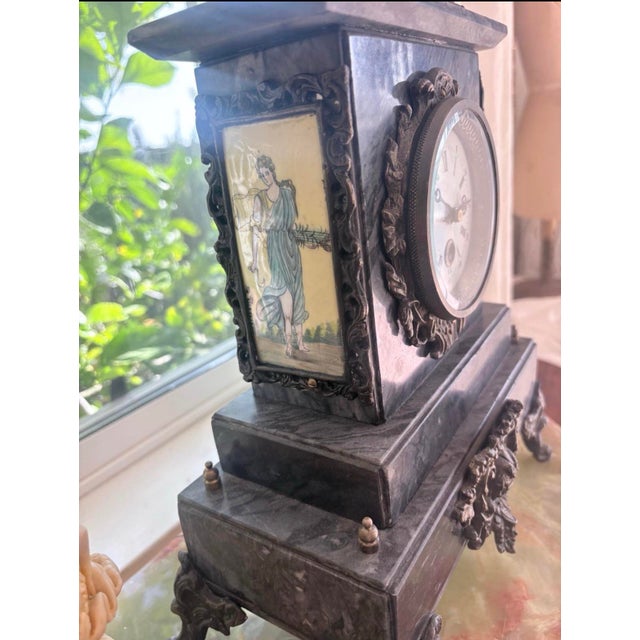Antique French Victorian Marble Figural Mantel Clock With Harvest Maiden, C. 1880 For Sale - Image 9 of 10