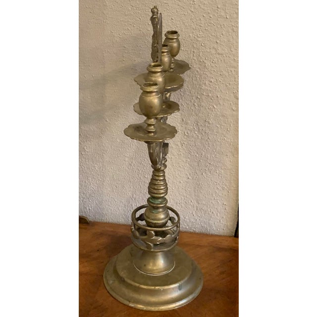Early 21st Century Antique Brass Candelabra Sabbath Judaica Europe 4 Light With Eagle Holding Swords - a Pair For Sale - Image 5 of 9