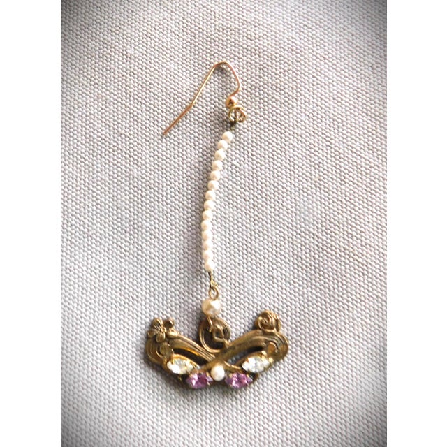 Art Deco Vintage Seed Pearl, Amethyst and Crystal Long Drop Earrings For Sale - Image 3 of 10