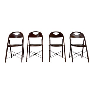 Set of 4 Antique Folding Chairs With Original Vinyl Upholster For Sale