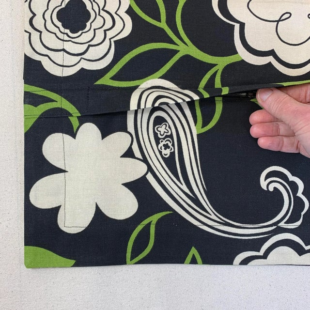 2020s Premier Prints MM Designs Black Cream & Green Botanical Floral Leaf Leaves Paisley Pillow Covers- a Pair For Sale - Image 5 of 7